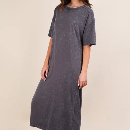 VERY J Plus Size Mineral Washed Casual Comfy Midi Dress - Image 1