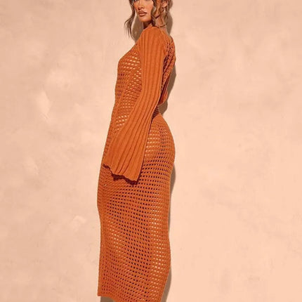 Openwork Square Neck Flare Sleeve Cover-Up Dress - Image 2