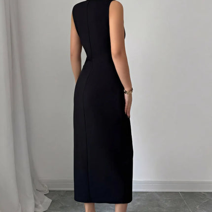 Bow Slit Round Neck Sleeveless Dress - Image 3