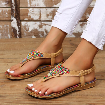 PU Leather Beaded Flat Sandals - Image 5