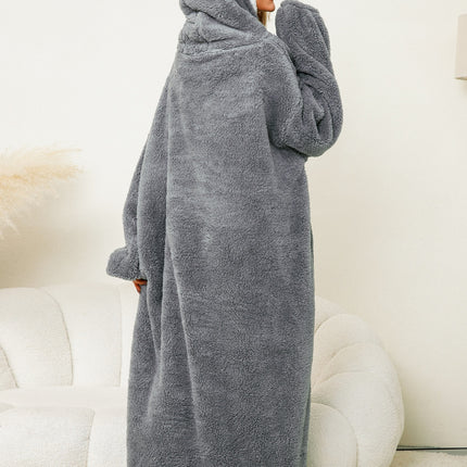 Pocketed Contrast Long Sleeve Hooded Lounge Dress - Image 18