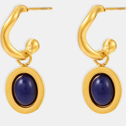 Stainless Steel Oval Drop Earrings - Image 2