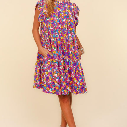 Haptics Frilled Mock Neck Ditsy Floral Dress - Image 4