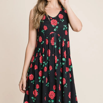 BOMBOM Floral Ruched Tank Dress - Image 4