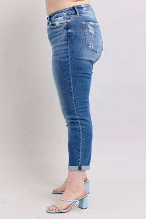 Judy Blue Full Size Button Fly Distressed Jeans with Pockets Plus Size - Image 11