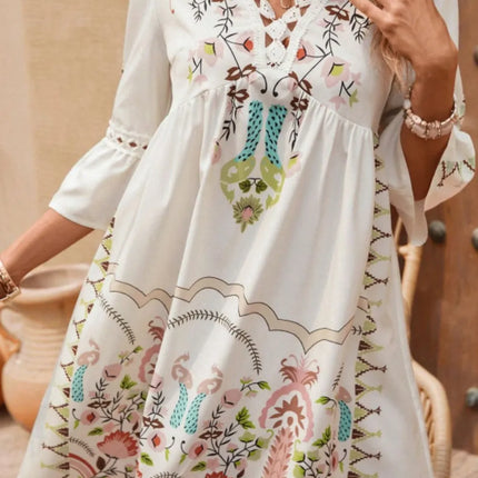 Lace Detail Printed Three-Quarter Sleeve Dress - Image 2