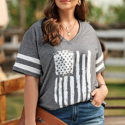 Plus Size US Flag Graphic V-Neck Tee - Image 4