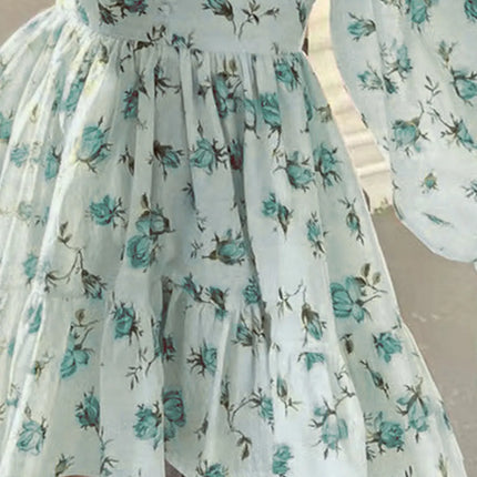 Lace Detail V-Neck Balloon Sleeve Dress - Image 6