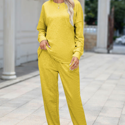 Round Neck Top and Drawstring Pants Lounge Set - Image 13