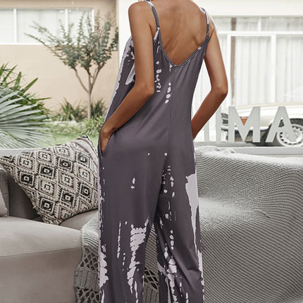 Shiny Tie-Dye Spaghetti Strap Jumpsuit with Pockets - Image 15