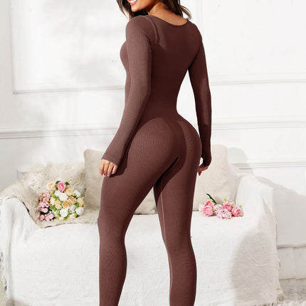 Scoop Neck Long Sleeve Active Jumpsuit - Image 10