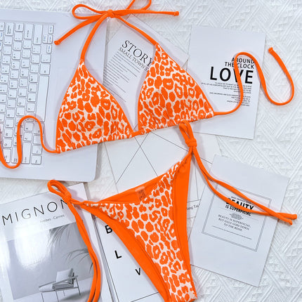 Leopard Print Halter Neck Tie Side Bikini Set - Image 15