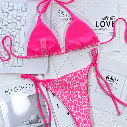 Leopard Print Halter Neck Tie Side Bikini Set - Image 4