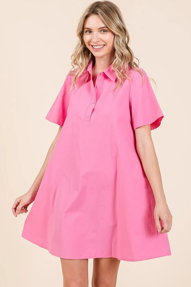 Mittoshop Poplin Collar Pleated Back Mini Dress