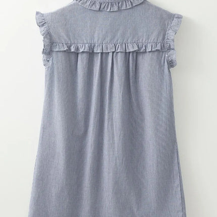 Stripe Frilled Ruffled Cap Sleeve Button Up Mini Dress - Image 7