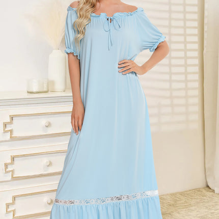 Lace Detail Short Sleeve Lounge Dress - Image 1