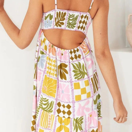 Cutout Back Printed Square Neck Maxi Cami Dress - Image 16