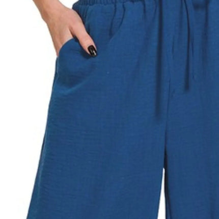 Zenana Woven Crepe Elastic Band Waist Cropped Pants - Image 3