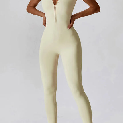 Basic Bae Half Zip Short Sleeve Active Jumpsuit - Image 4