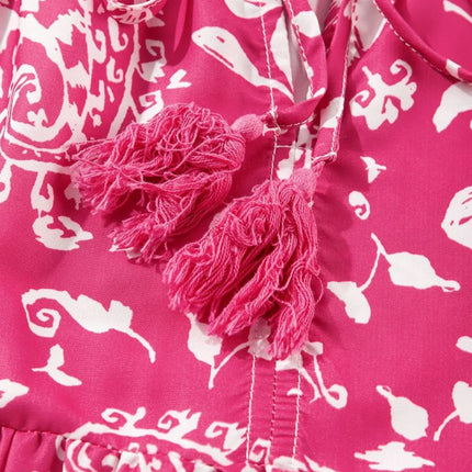 Floral Sleeveless Tasseled Tie Neck Tiered Midi Dress - Image 10