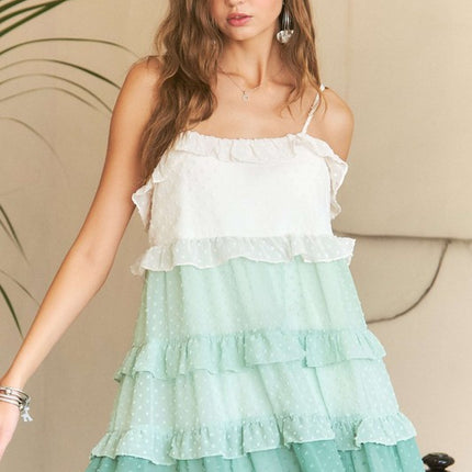 ADORA Swiss Dot Ruffled Tiered Mini Dress - Image 1