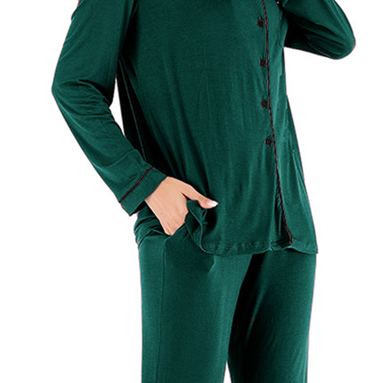 Collared Neck Long Sleeve Loungewear Set with Pockets - Image 6