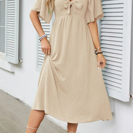 Smocked Tie Front Flutter Sleeve Midi Dress - Image 14