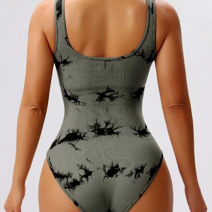 Tie-Dye Scoop Neck Wide Strap Active Bodysuit - Image 18