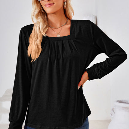 Square Neck Ruched Long Sleeve Blouse - Image 13