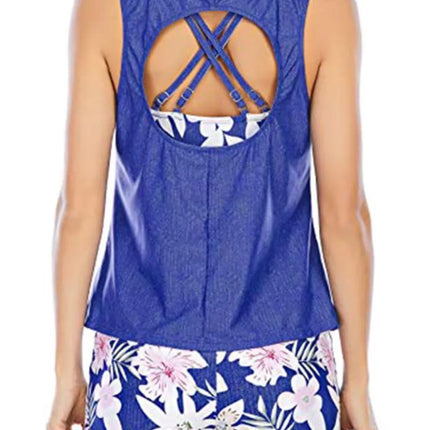 Cutout Printed Round Neck Three-Piece Swim Set - Image 4