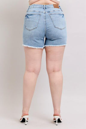 Judy Blue Full Size Tummy Control Raw Hem Denim Shorts Plus Size - Image 13
