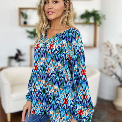 Double Take Full Size Printed Balloon Sleeve Blouse - Image 19