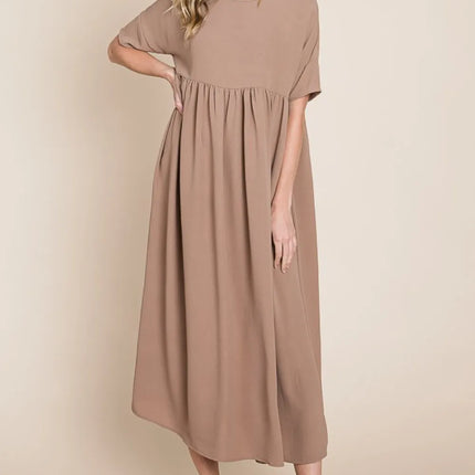 BOMBOM Round Neck Ruched Midi Dress - Image 5