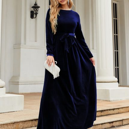 Tie Front Round Neck Long Sleeve Maxi Dress - Image 12