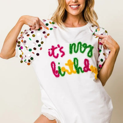 BiBi Metallic Letter Spangle Raglan Puff Sleeve Top - Image 6