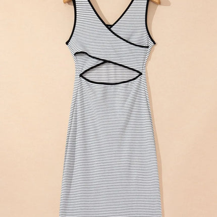 Stripe Crisscross Side Slits Slim Fit Sleeveless Midi Dress - Image 7