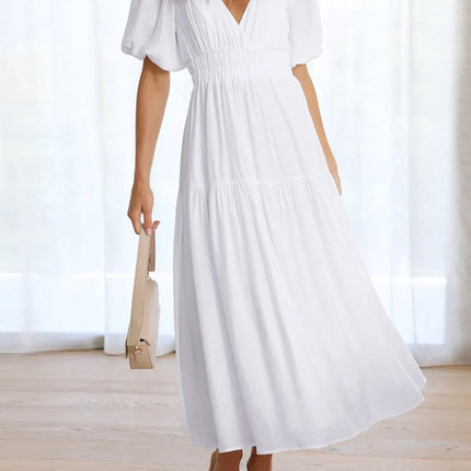 V-Neck Puff Sleeve Midi Dress - Image 8