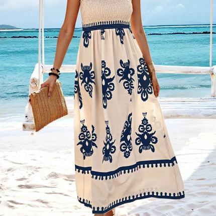 Smocked Printed Wide Strap Maxi Dress - Image 15