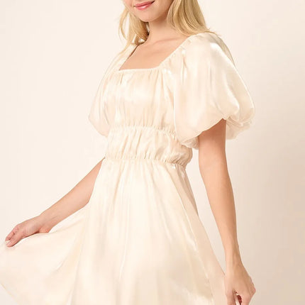 Mittoshop Metallic Organza Fabric Balloon Sleeve Mini Dress - Image 2