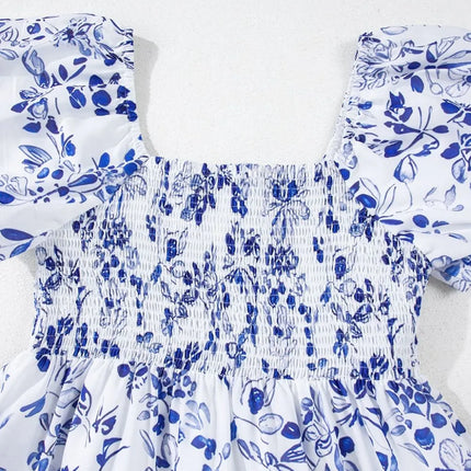 Smocked Printed Square Neck Puff Sleeve Dress - Image 6