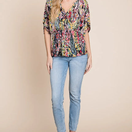 BOMBOM Printed Surplice Peplum Blouse - Image 6