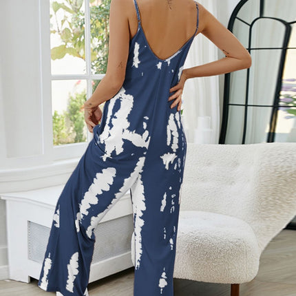 Shiny Tie-Dye Spaghetti Strap Jumpsuit with Pockets - Image 23