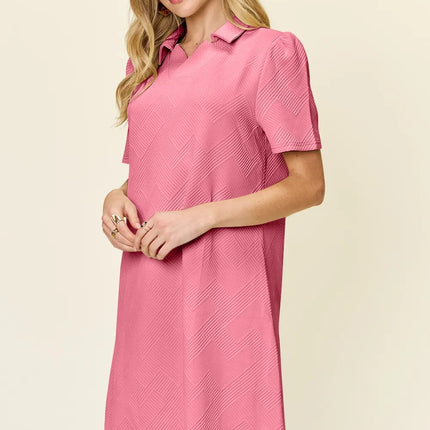 Double Take Full Size Texture Collared Neck Short Sleeve Dress - Image 29