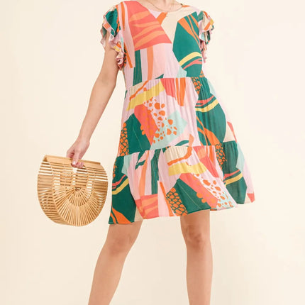 And The Why Printed Double Ruffle Sleeve Dress - Image 4