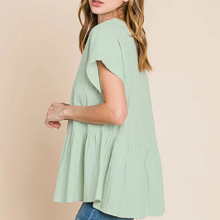 Cotton Bleu by Nu Lab Ruched Notched Short Sleeve Blouse - Image 3