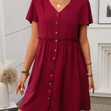 Button Front Flutter Sleeve Dress - Image 10