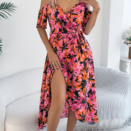 Printed Cold Shoulder Midi Cami Dress - Image 5
