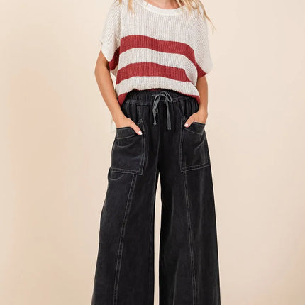 Mittoshop Mineral Wash Wide Leg Elastic Waist Twill Pants - Image 5