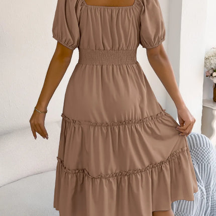 Square Neck Short Puff Sleeve Dress - Image 13