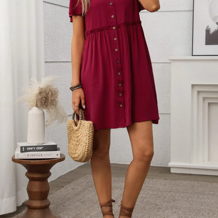 Button Front Flutter Sleeve Dress - Image 15
